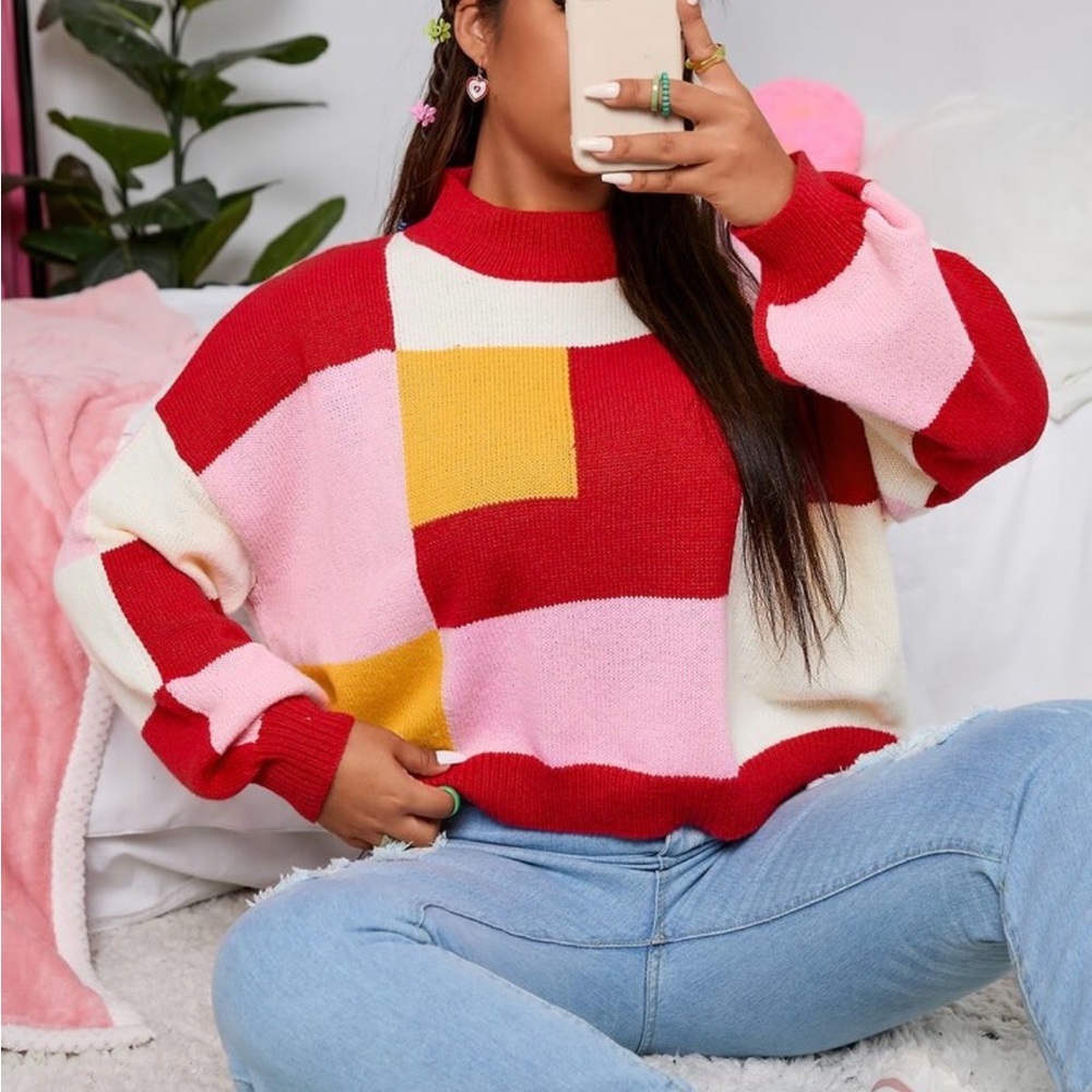 Cropped Color Block Mod Sweater - Picture 2 of 7